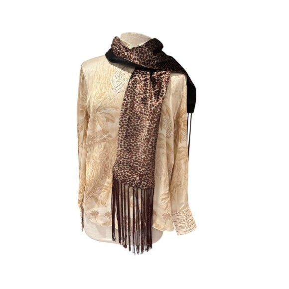 Collection XIIX LTD. Leopard Print Brown & Cream Scarf With Fringe Edges - Picture 1 of 8